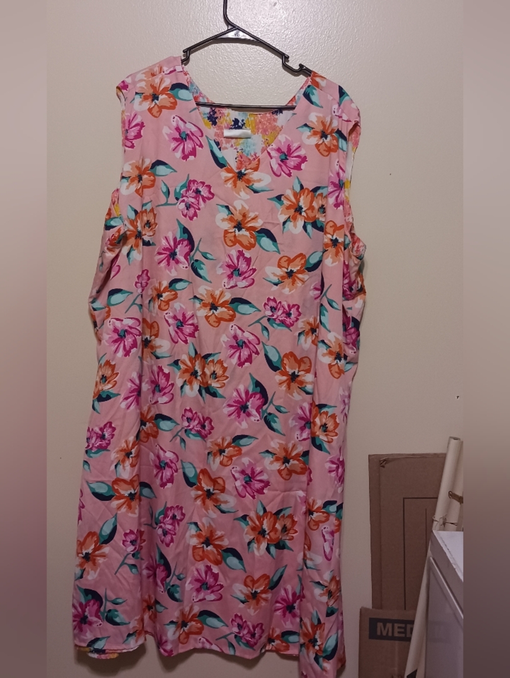 Cw Classic Womens Pink Floral Midi Dress with Teal and Orange Accents 4x A-10
